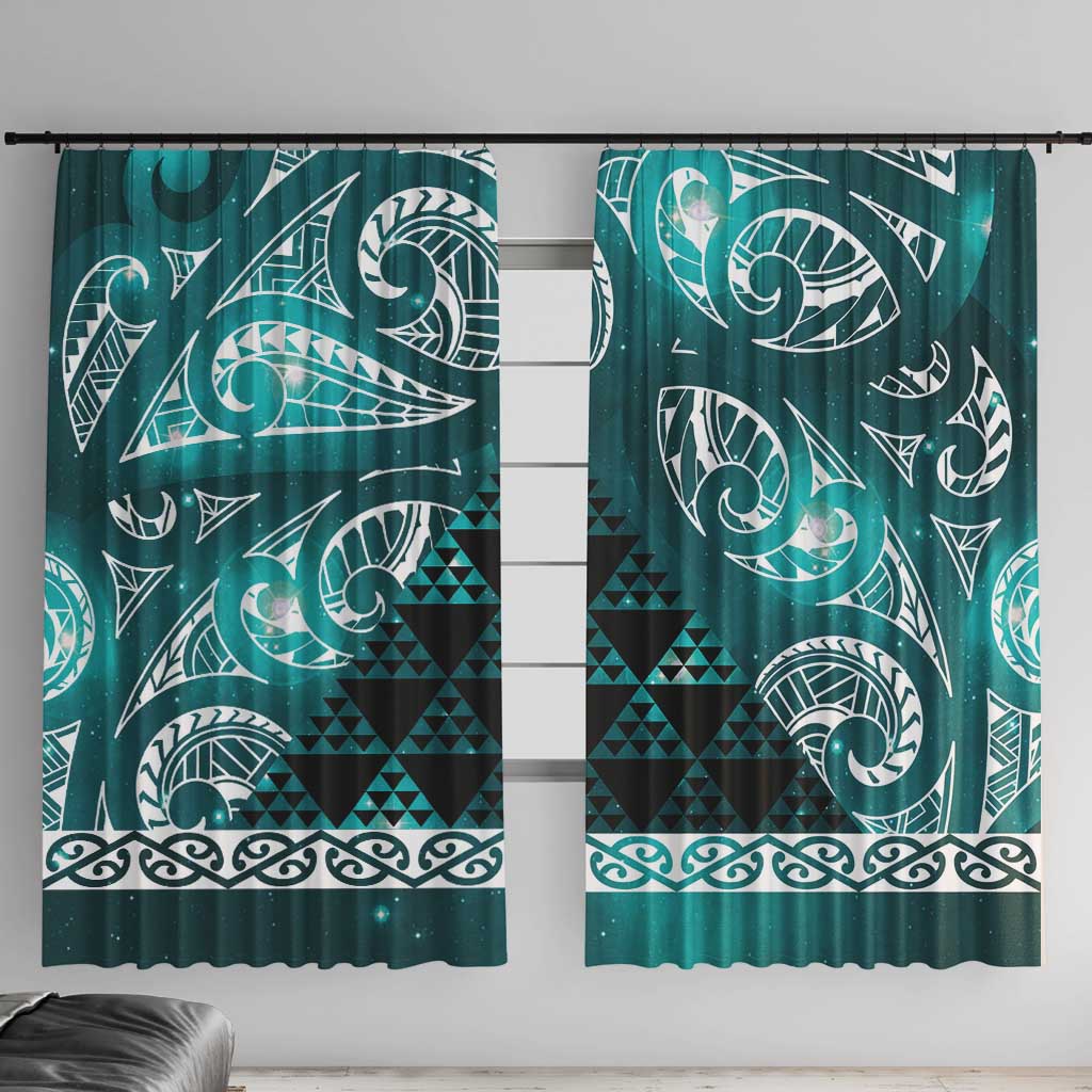 Matariki New Zealand Window Curtain NZ Niho Taniwha Maori New Year Cyan Galaxy
