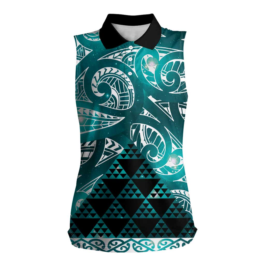 Matariki New Zealand Women Sleeveless Polo Shirt NZ Niho Taniwha Maori New Year Cyan Galaxy