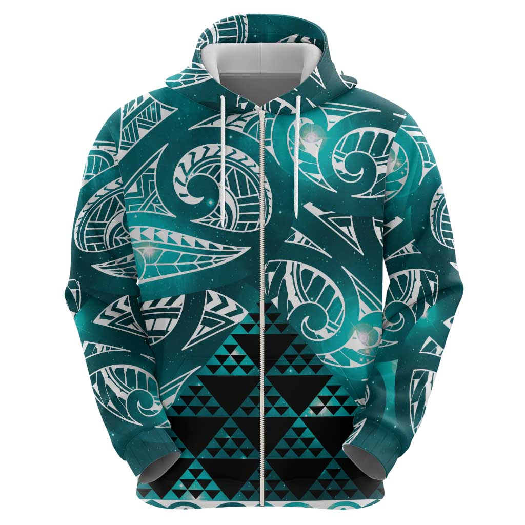 Matariki New Zealand Zip Hoodie NZ Niho Taniwha Maori New Year Cyan Galaxy LT14 - Polynesian Pride