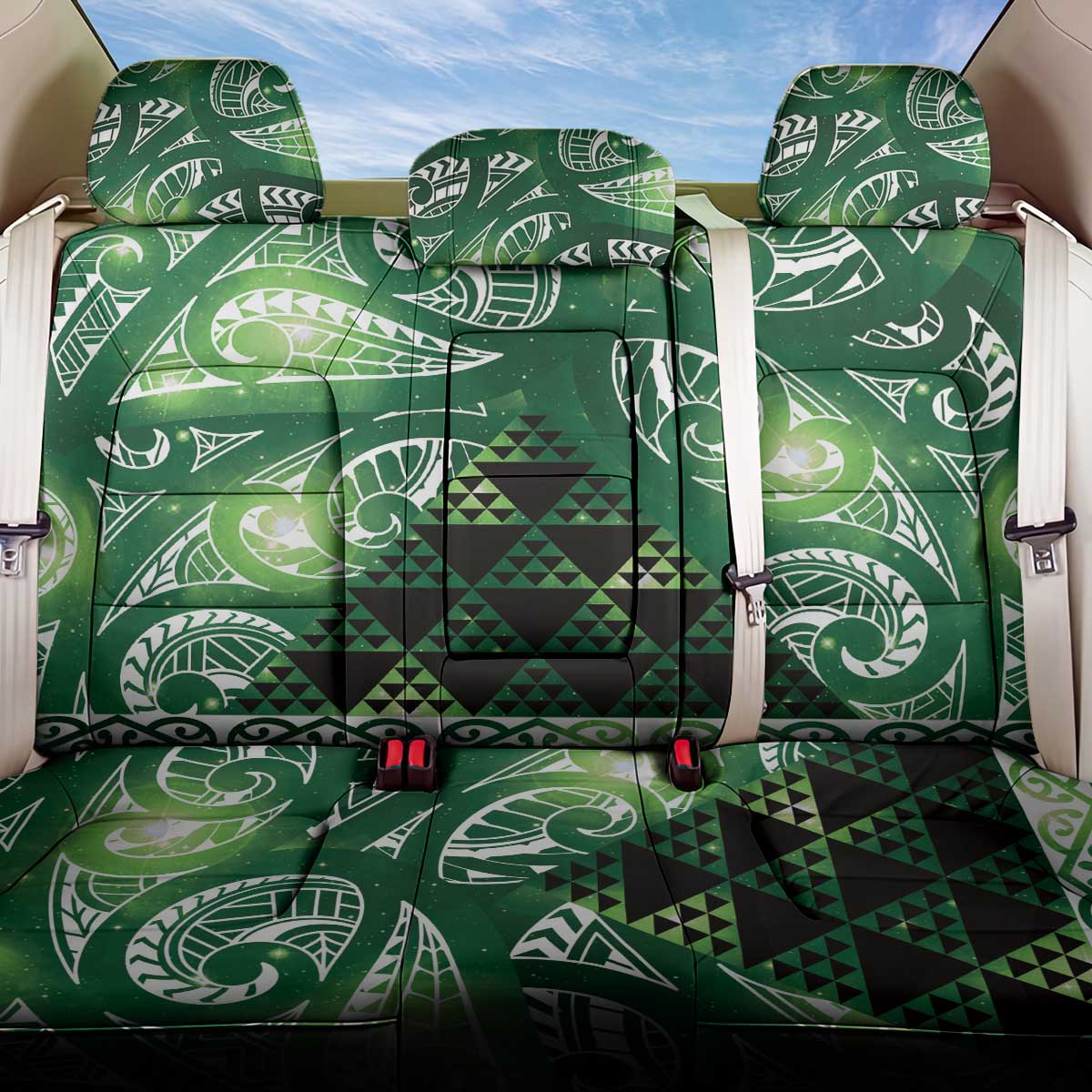 Matariki New Zealand Back Car Seat Cover NZ Niho Taniwha Maori New Year Green Galaxy LT14 One Size Green - Polynesian Pride