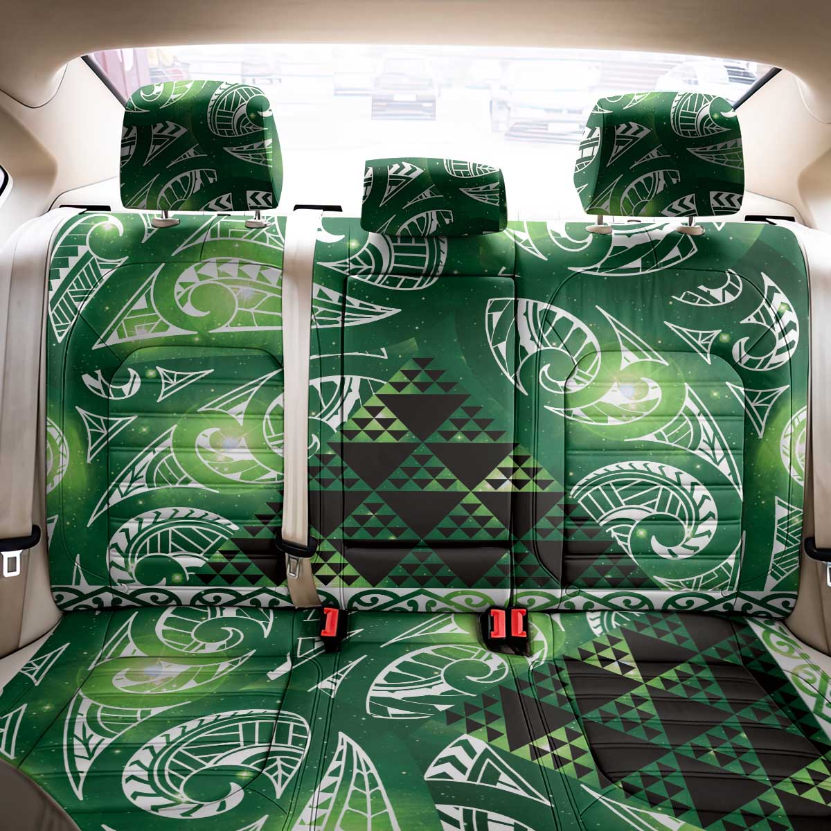 Matariki New Zealand Back Car Seat Cover NZ Niho Taniwha Maori New Year Green Galaxy LT14 - Polynesian Pride