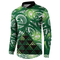 Matariki New Zealand Button Sweatshirt NZ Niho Taniwha Maori New Year Green Galaxy LT14 - Polynesian Pride