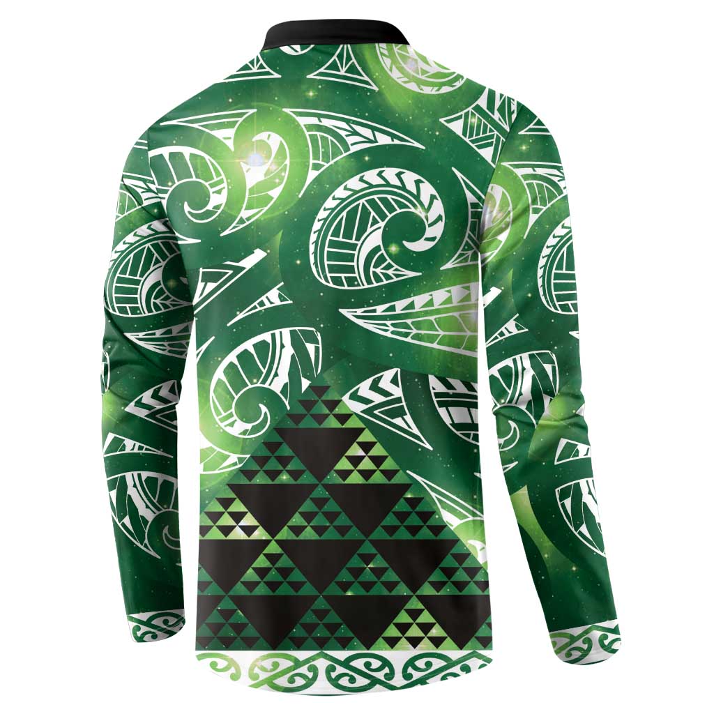 Matariki New Zealand Button Sweatshirt NZ Niho Taniwha Maori New Year Green Galaxy LT14 - Polynesian Pride