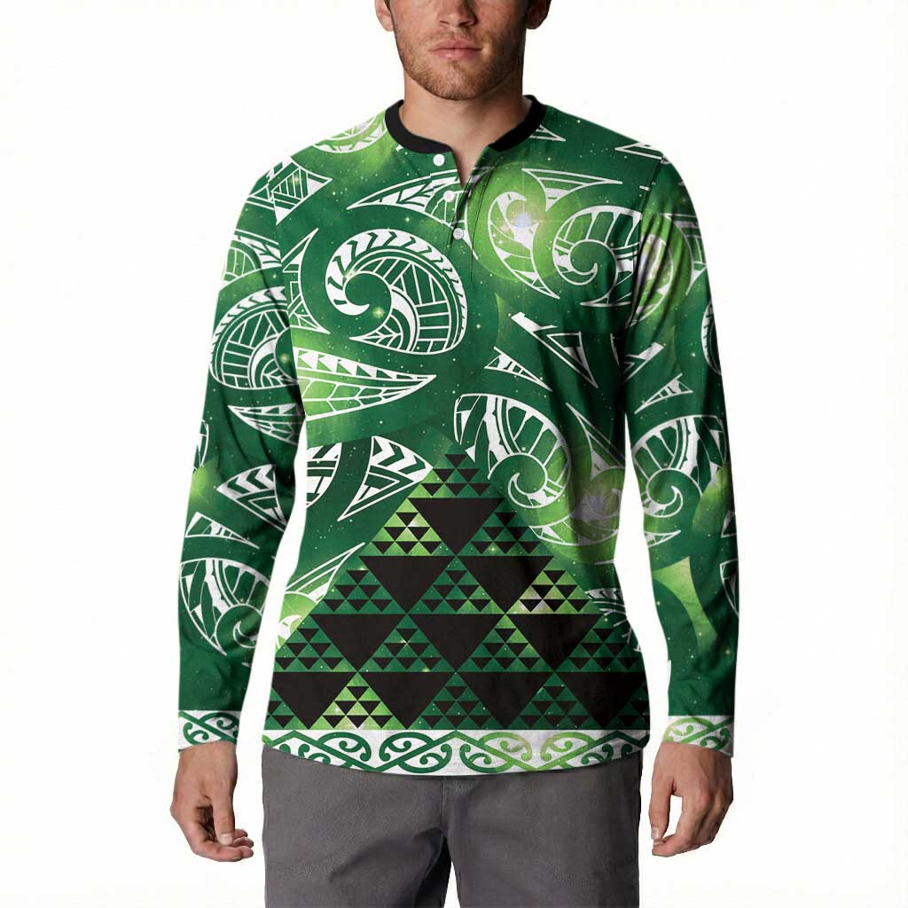 Matariki New Zealand Button Sweatshirt NZ Niho Taniwha Maori New Year Green Galaxy LT14 - Polynesian Pride