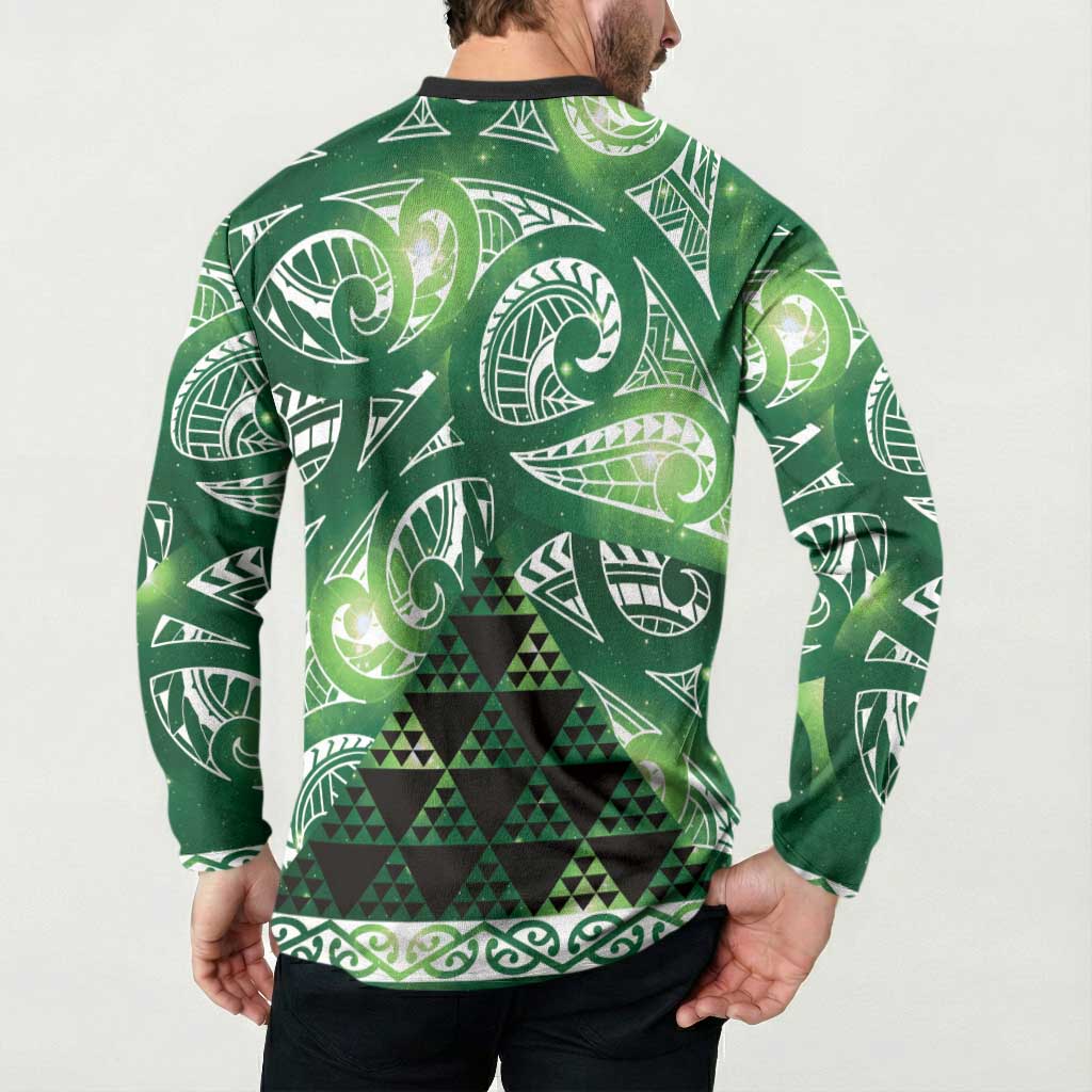 Matariki New Zealand Button Sweatshirt NZ Niho Taniwha Maori New Year Green Galaxy LT14 - Polynesian Pride
