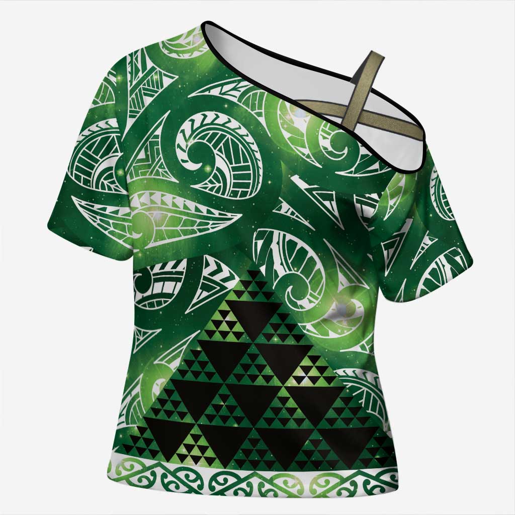 Matariki New Zealand Cross Shoulder Shirt NZ Niho Taniwha Maori New Year Green Galaxy LT14 Female Green - Polynesian Pride