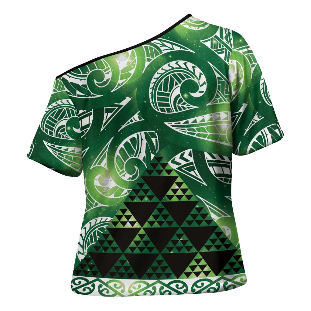 Matariki New Zealand Cross Shoulder Shirt NZ Niho Taniwha Maori New Year Green Galaxy LT14 - Polynesian Pride