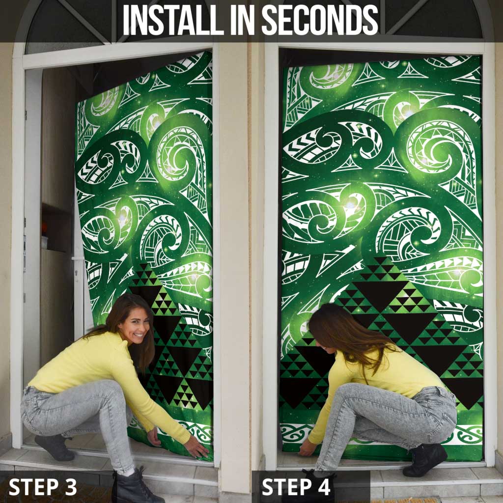 Matariki New Zealand Door Cover NZ Niho Taniwha Maori New Year Green Galaxy LT14 - Polynesian Pride
