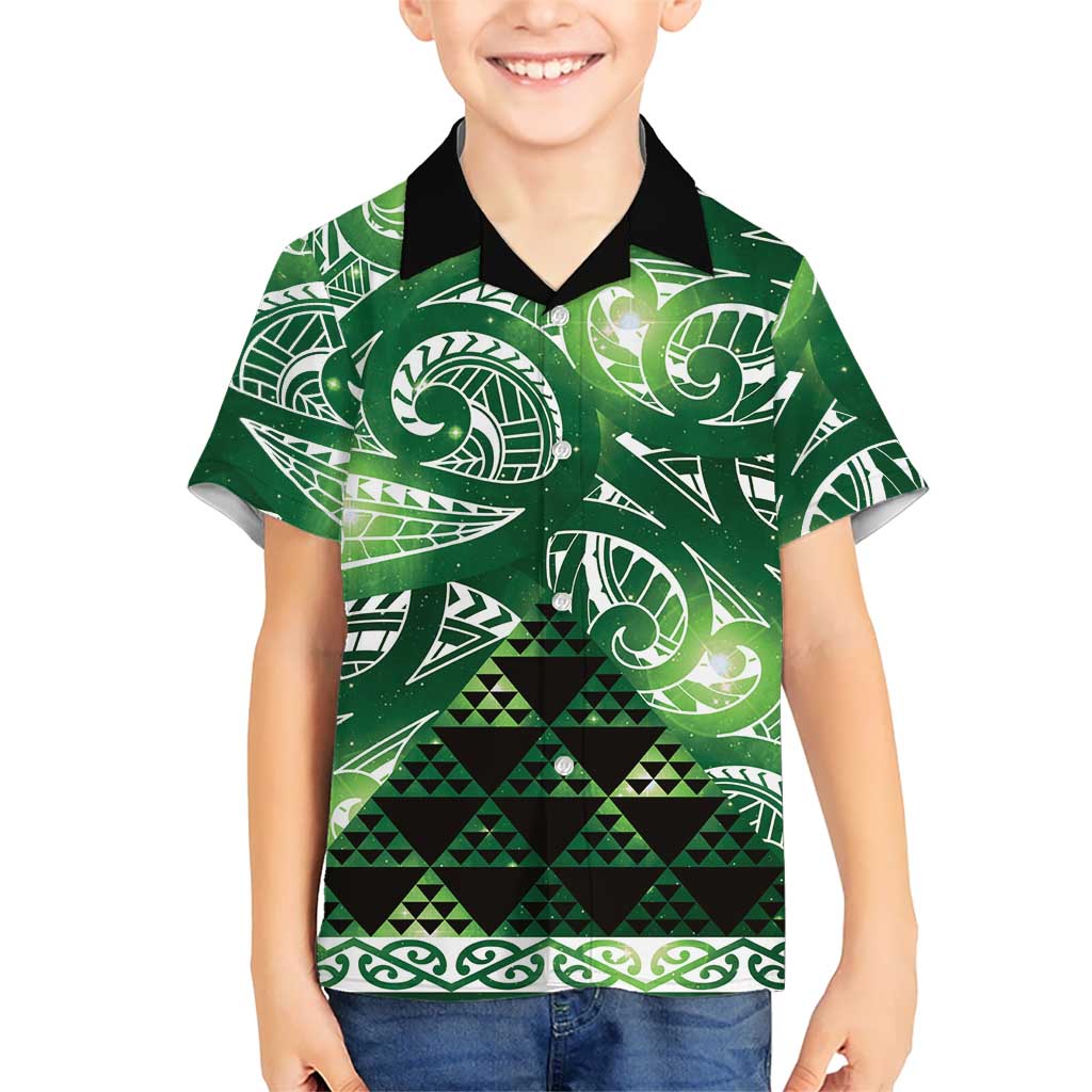 Matariki New Zealand Family Matching Mermaid Dress and Hawaiian Shirt NZ Niho Taniwha Maori New Year Green Galaxy LT14 Son's Shirt Green - Polynesian Pride