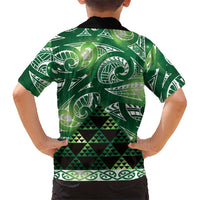 Matariki New Zealand Family Matching Off Shoulder Maxi Dress and Hawaiian Shirt NZ Niho Taniwha Maori New Year Green Galaxy LT14 - Polynesian Pride