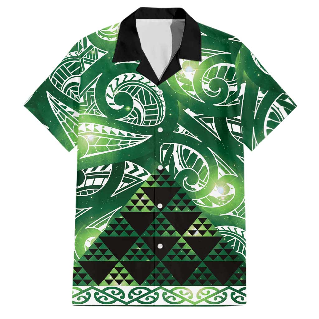 Matariki New Zealand Family Matching Off Shoulder Maxi Dress and Hawaiian Shirt NZ Niho Taniwha Maori New Year Green Galaxy LT14 Dad's Shirt - Short Sleeve Green - Polynesian Pride
