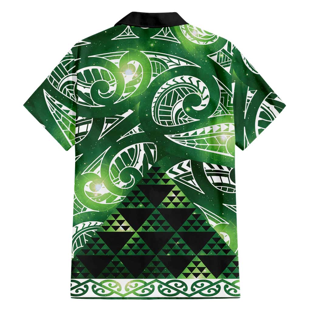 Matariki New Zealand Family Matching Off Shoulder Maxi Dress and Hawaiian Shirt NZ Niho Taniwha Maori New Year Green Galaxy LT14 - Polynesian Pride