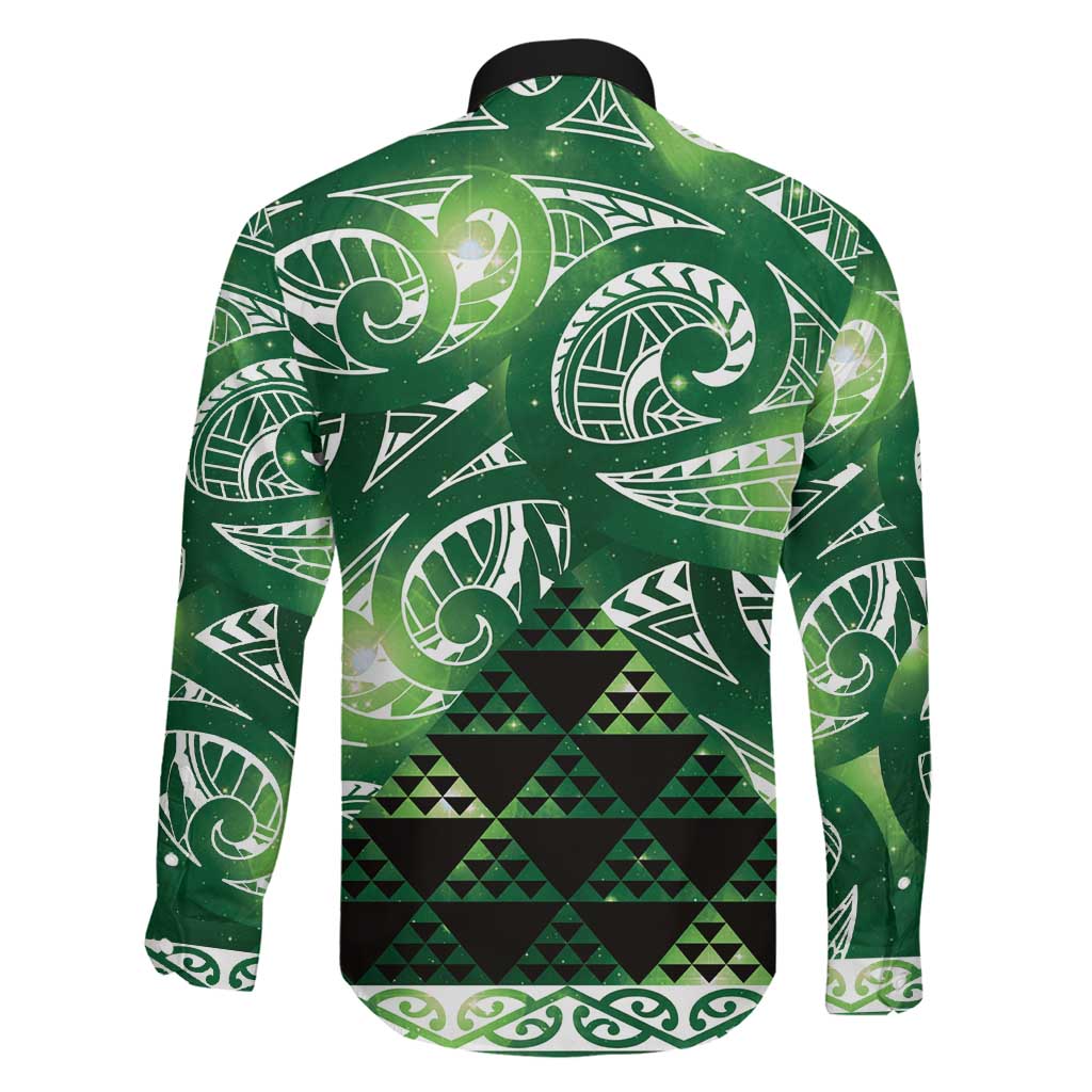 Matariki New Zealand Family Matching Off Shoulder Maxi Dress and Hawaiian Shirt NZ Niho Taniwha Maori New Year Green Galaxy LT14 - Polynesian Pride
