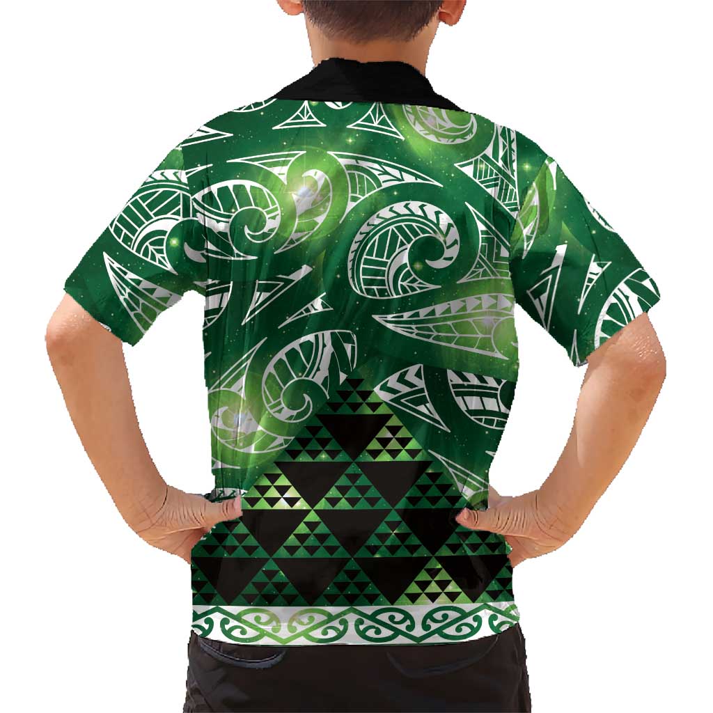 Matariki New Zealand Family Matching Summer Maxi Dress and Hawaiian Shirt NZ Niho Taniwha Maori New Year Green Galaxy LT14 - Polynesian Pride