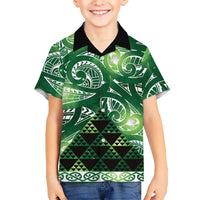 Matariki New Zealand Family Matching Tank Maxi Dress and Hawaiian Shirt NZ Niho Taniwha Maori New Year Green Galaxy LT14 Son's Shirt Green - Polynesian Pride