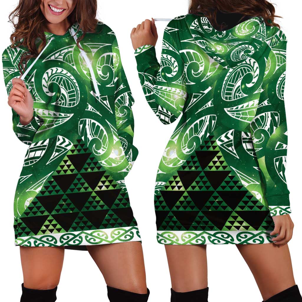 Matariki New Zealand Hoodie Dress NZ Niho Taniwha Maori New Year Green Galaxy