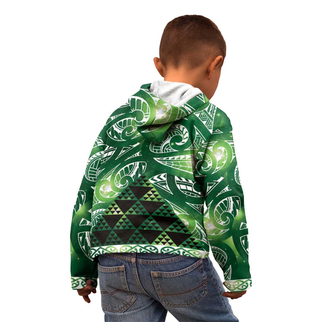 Matariki New Zealand Kid Hoodie NZ Niho Taniwha Maori New Year Green Galaxy LT14 - Polynesian Pride