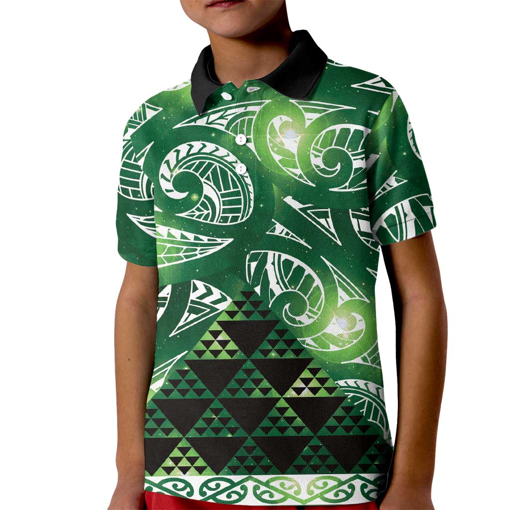 Matariki New Zealand Kid Polo Shirt NZ Niho Taniwha Maori New Year Green Galaxy LT14 Kid Green - Polynesian Pride