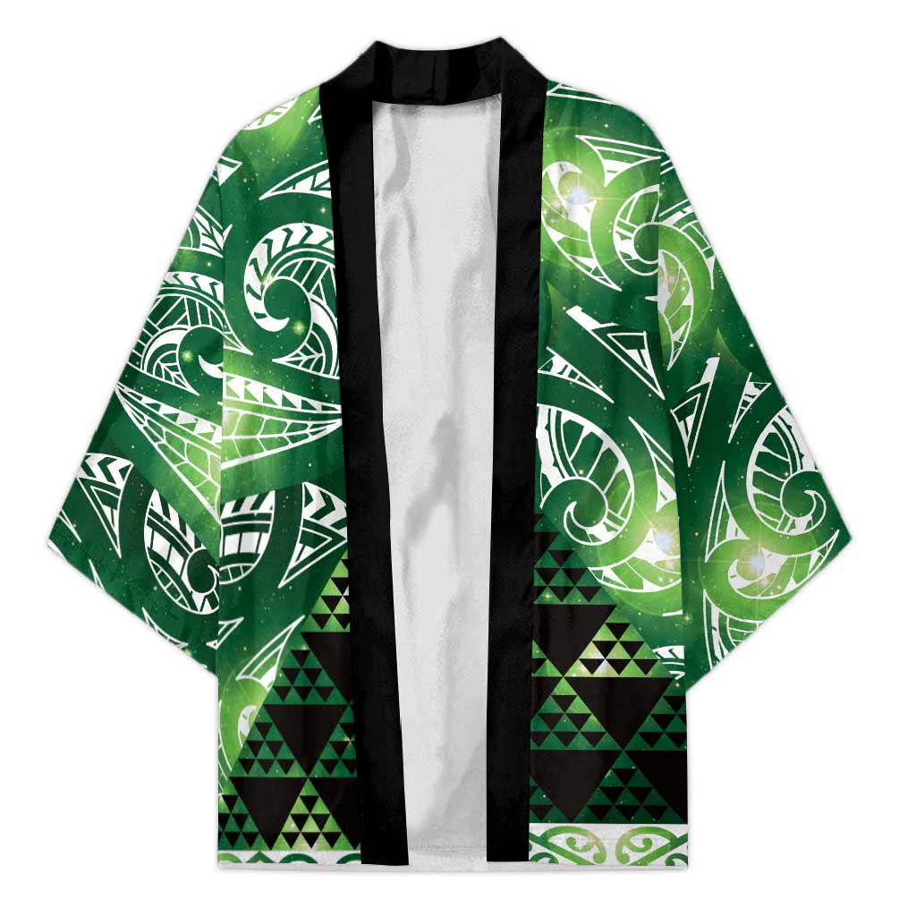 Matariki New Zealand Kimono NZ Niho Taniwha Maori New Year Green Galaxy LT14 Unisex Green - Polynesian Pride