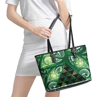 Matariki New Zealand Leather Tote Bag NZ Niho Taniwha Maori New Year Green Galaxy LT14 - Polynesian Pride