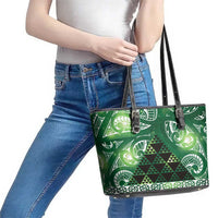 Matariki New Zealand Leather Tote Bag NZ Niho Taniwha Maori New Year Green Galaxy LT14 - Polynesian Pride