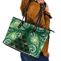 Matariki New Zealand Leather Tote Bag NZ Niho Taniwha Maori New Year Green Galaxy LT14 - Polynesian Pride