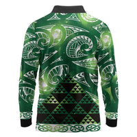 Matariki New Zealand Long Sleeve Polo Shirt NZ Niho Taniwha Maori New Year Green Galaxy LT14 - Polynesian Pride