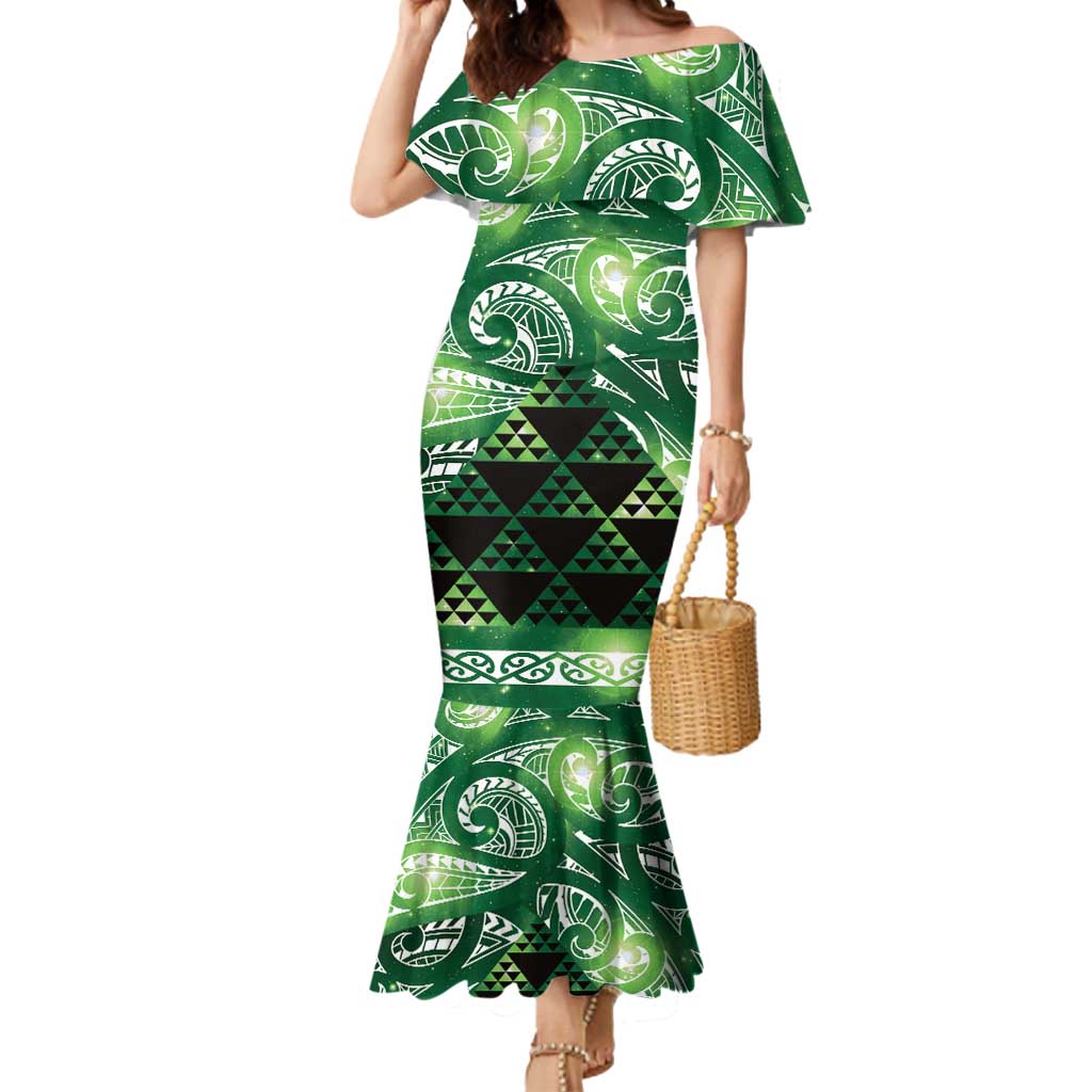 Matariki New Zealand Mermaid Dress NZ Niho Taniwha Maori New Year Green Galaxy LT14 Women Green - Polynesian Pride