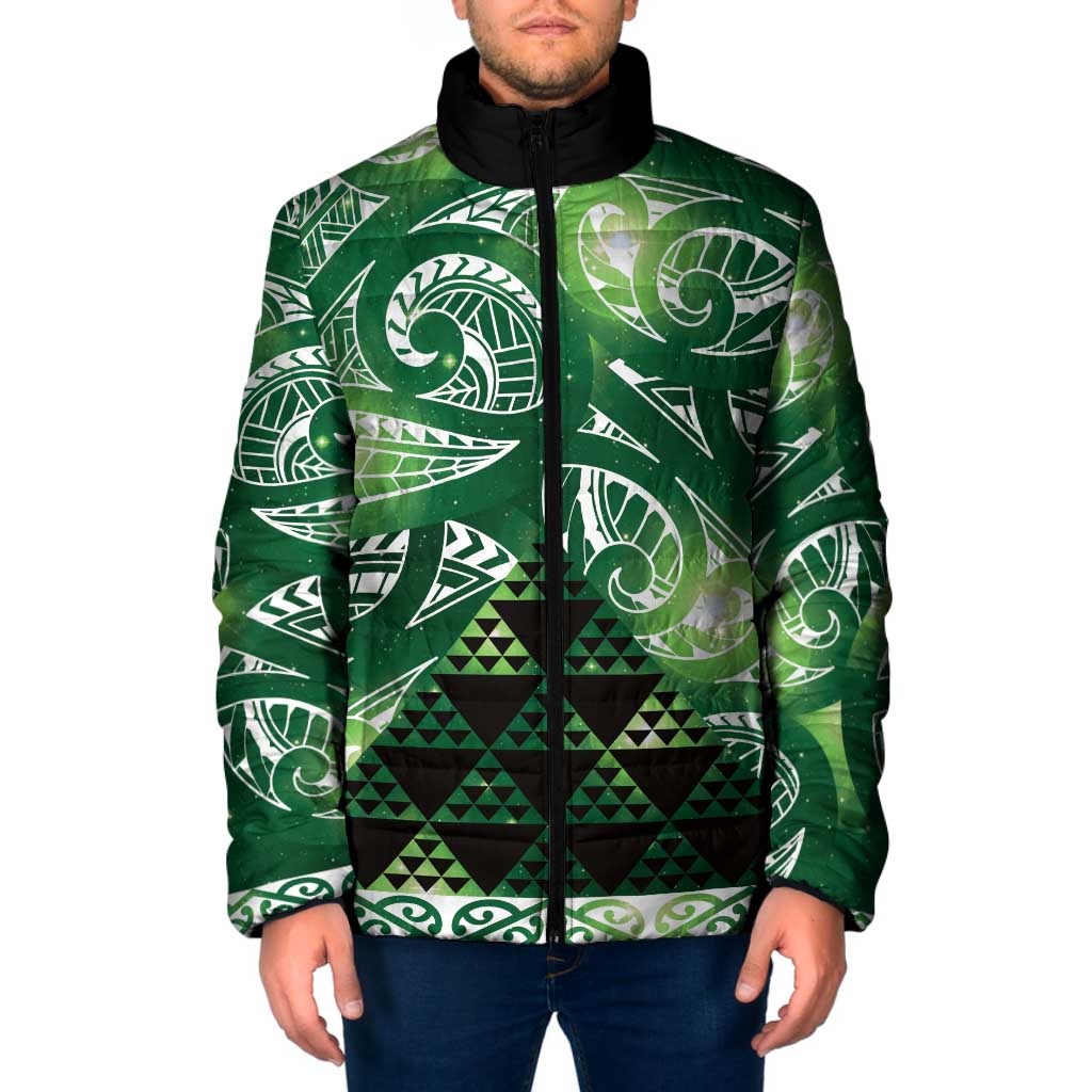 Matariki New Zealand Padded Jacket NZ Niho Taniwha Maori New Year Green Galaxy LT14 Men Green - Polynesian Pride