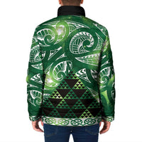 Matariki New Zealand Padded Jacket NZ Niho Taniwha Maori New Year Green Galaxy