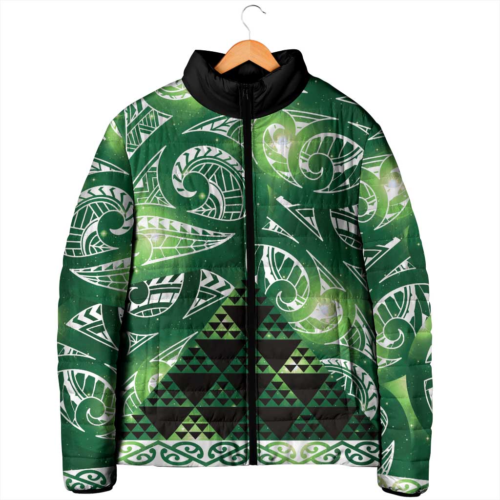 Matariki New Zealand Padded Jacket NZ Niho Taniwha Maori New Year Green Galaxy
