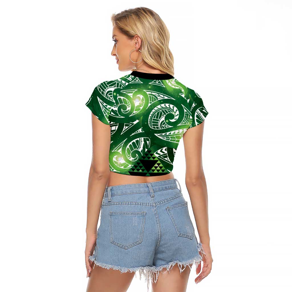 Matariki New Zealand Raglan Cropped T Shirt NZ Niho Taniwha Maori New Year Green Galaxy LT14 - Polynesian Pride