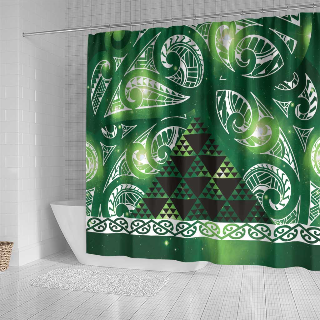 Matariki New Zealand Shower Curtain NZ Niho Taniwha Maori New Year Green Galaxy LT14 - Polynesian Pride