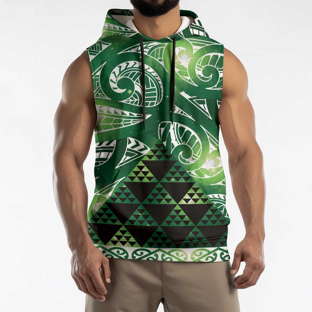 Matariki New Zealand Sleeveless Hoodie NZ Niho Taniwha Maori New Year Green Galaxy LT14 - Polynesian Pride