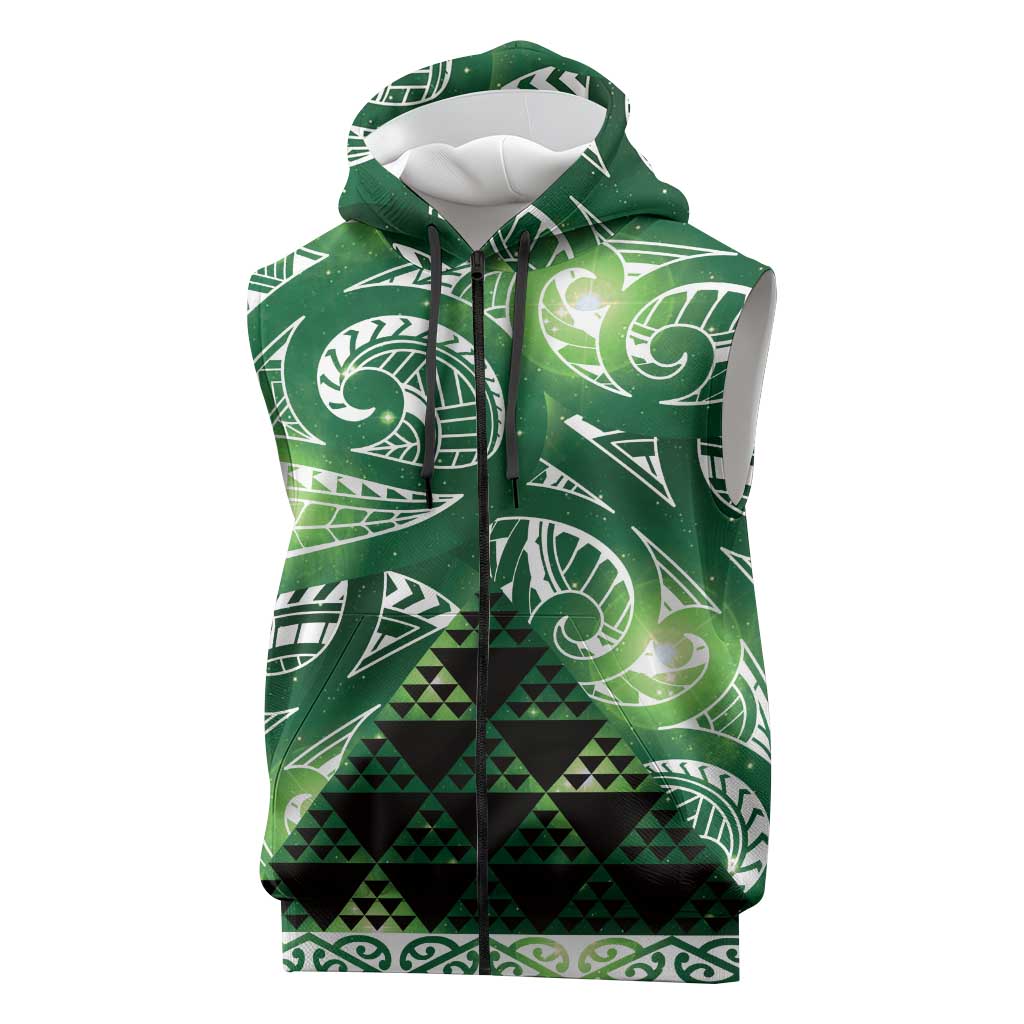Matariki New Zealand Sleeveless Zip Hoodie NZ Niho Taniwha Maori New Year Green Galaxy LT14 Green - Polynesian Pride