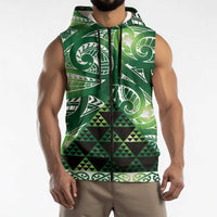 Matariki New Zealand Sleeveless Zip Hoodie NZ Niho Taniwha Maori New Year Green Galaxy LT14 - Polynesian Pride
