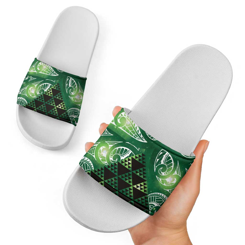 Matariki New Zealand Slide Sandals NZ Niho Taniwha Maori New Year Green Galaxy