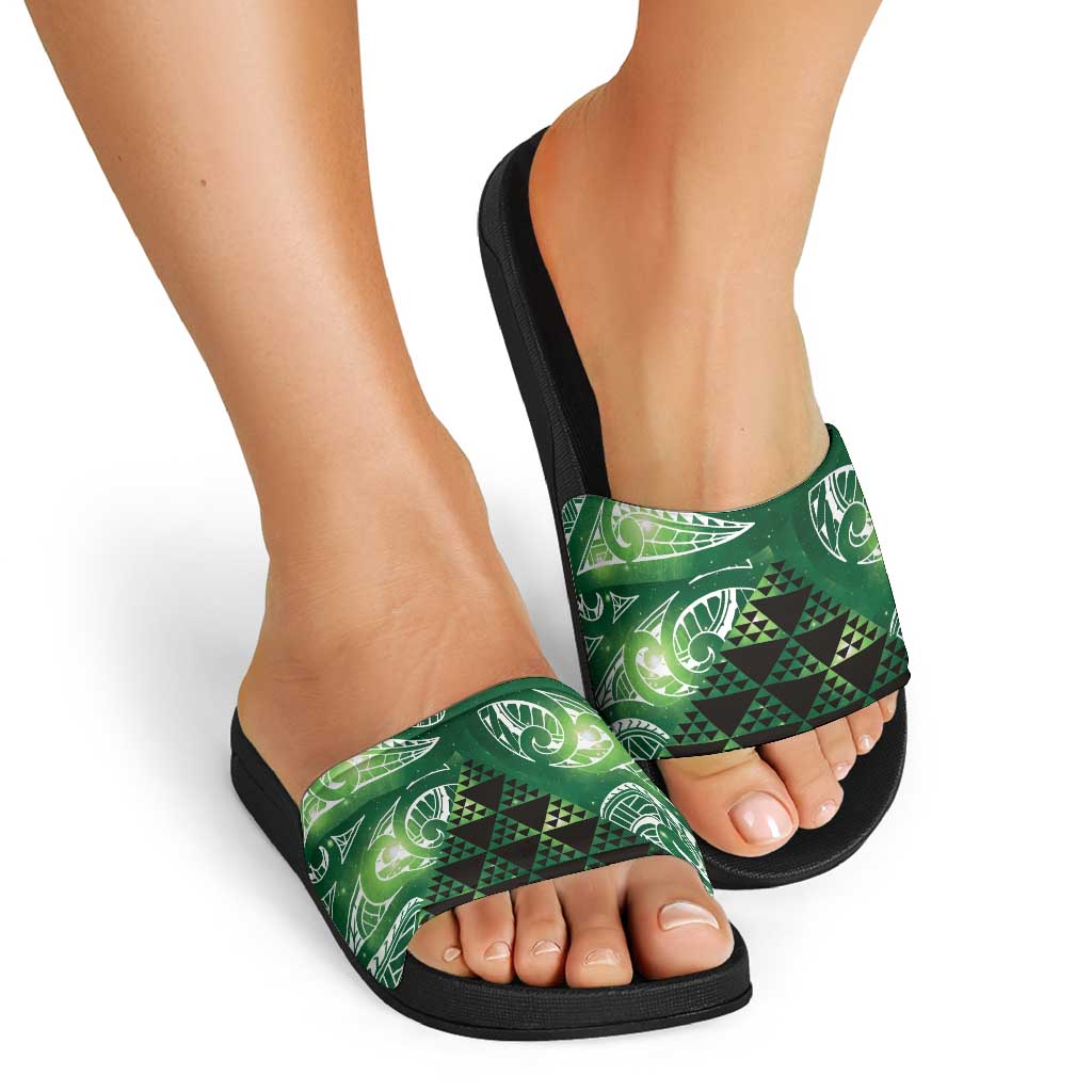 Matariki New Zealand Slide Sandals NZ Niho Taniwha Maori New Year Green Galaxy