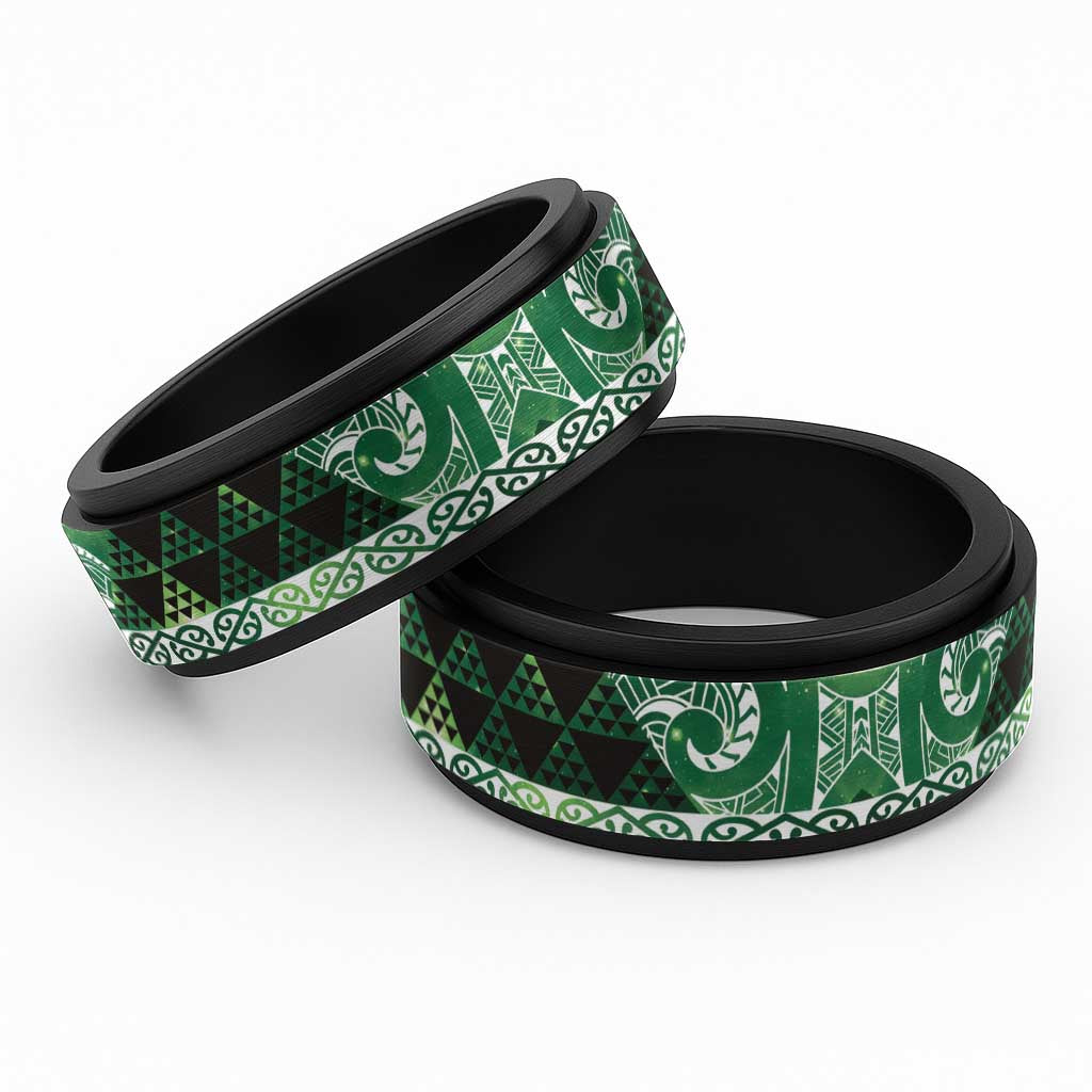Matariki New Zealand Spinner Ring NZ Niho Taniwha Maori New Year Green Galaxy LT14 Black Green - Polynesian Pride
