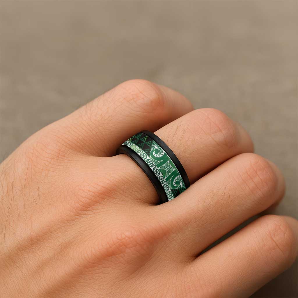 Matariki New Zealand Spinner Ring NZ Niho Taniwha Maori New Year Green Galaxy LT14 - Polynesian Pride