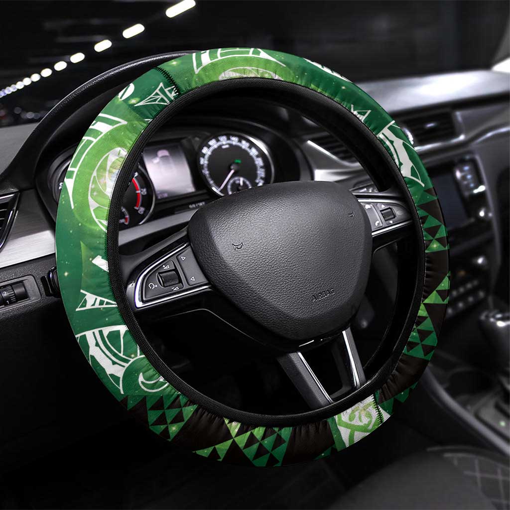 Matariki New Zealand Steering Wheel Cover NZ Niho Taniwha Maori New Year Green Galaxy LT14 Universal Fit Green - Polynesian Pride