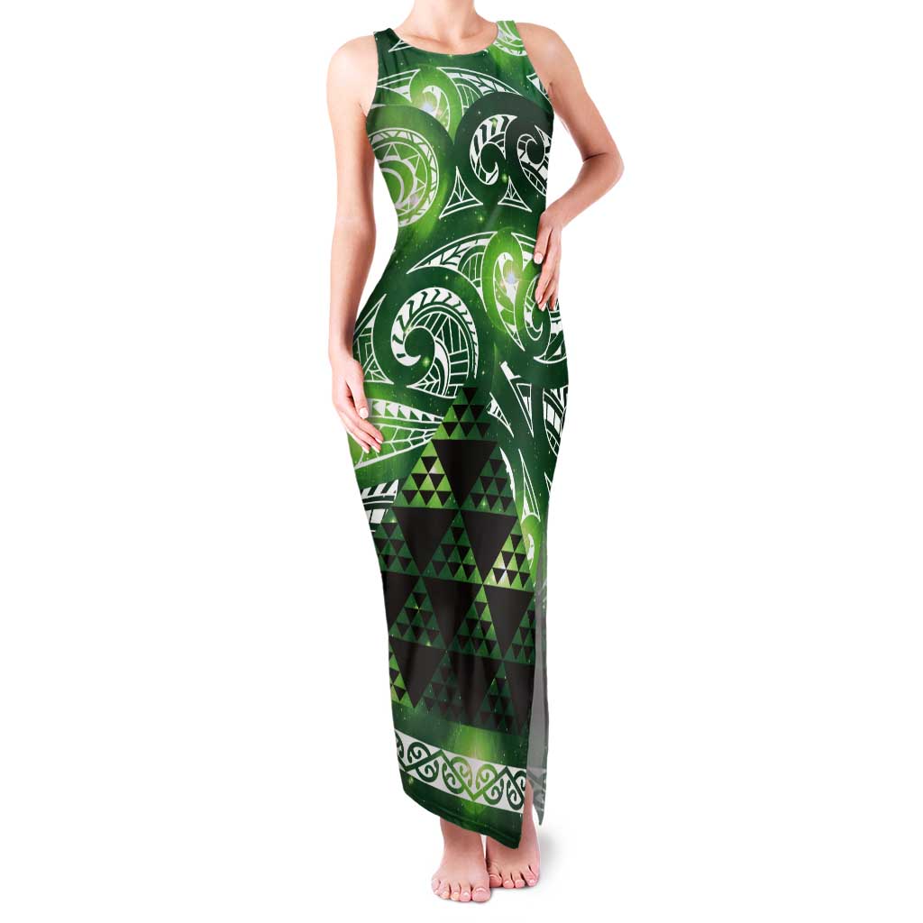 Matariki New Zealand Tank Maxi Dress NZ Niho Taniwha Maori New Year Green Galaxy LT14 Women Green - Polynesian Pride
