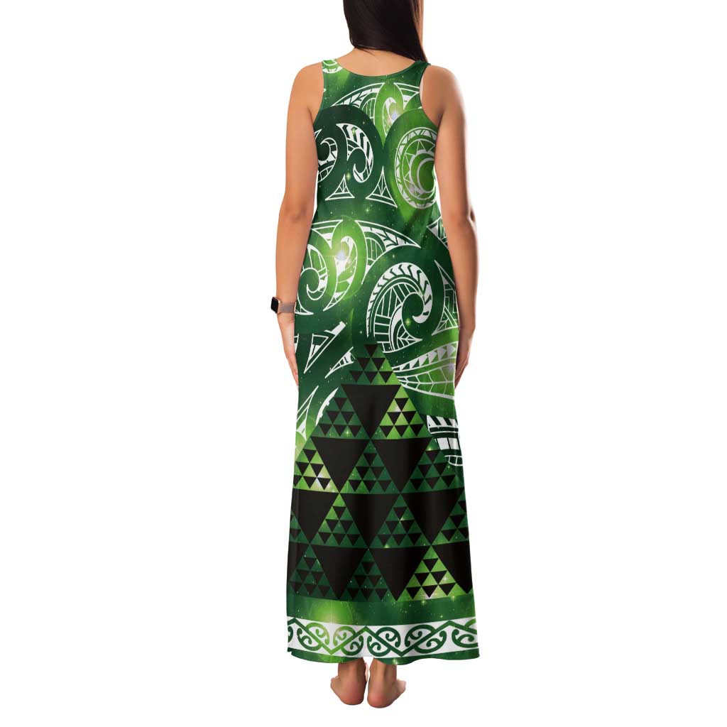 Matariki New Zealand Tank Maxi Dress NZ Niho Taniwha Maori New Year Green Galaxy LT14 - Polynesian Pride