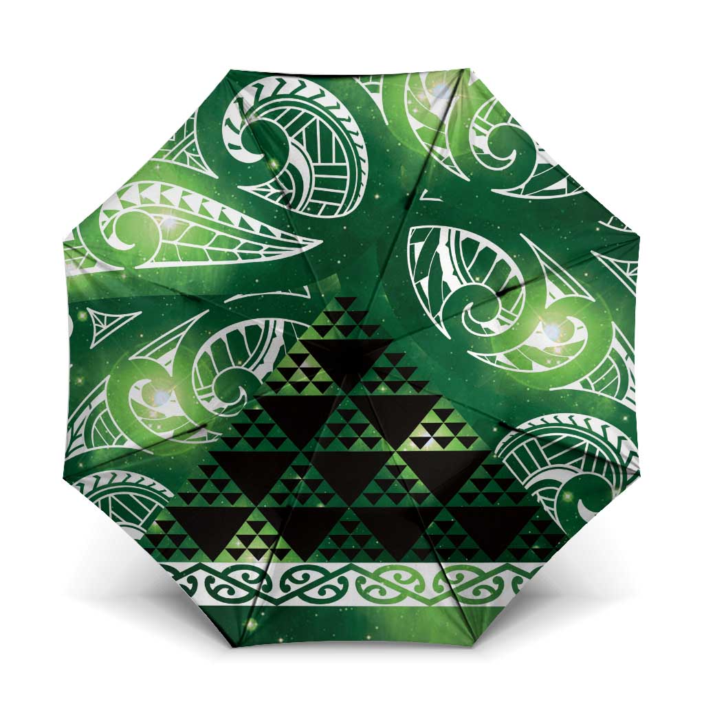 Matariki New Zealand Umbrella NZ Niho Taniwha Maori New Year Green Galaxy LT14 One Size Folded 11.42 inch Opened Diameter 37.4 inch Green - Polynesian Pride