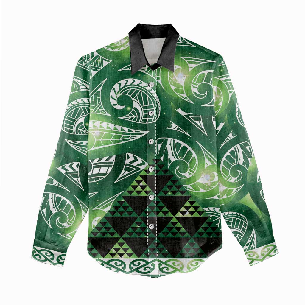 Matariki New Zealand Women Casual Shirt NZ Niho Taniwha Maori New Year Green Galaxy
