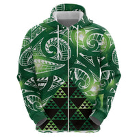 Matariki New Zealand Zip Hoodie NZ Niho Taniwha Maori New Year Green Galaxy LT14 - Polynesian Pride