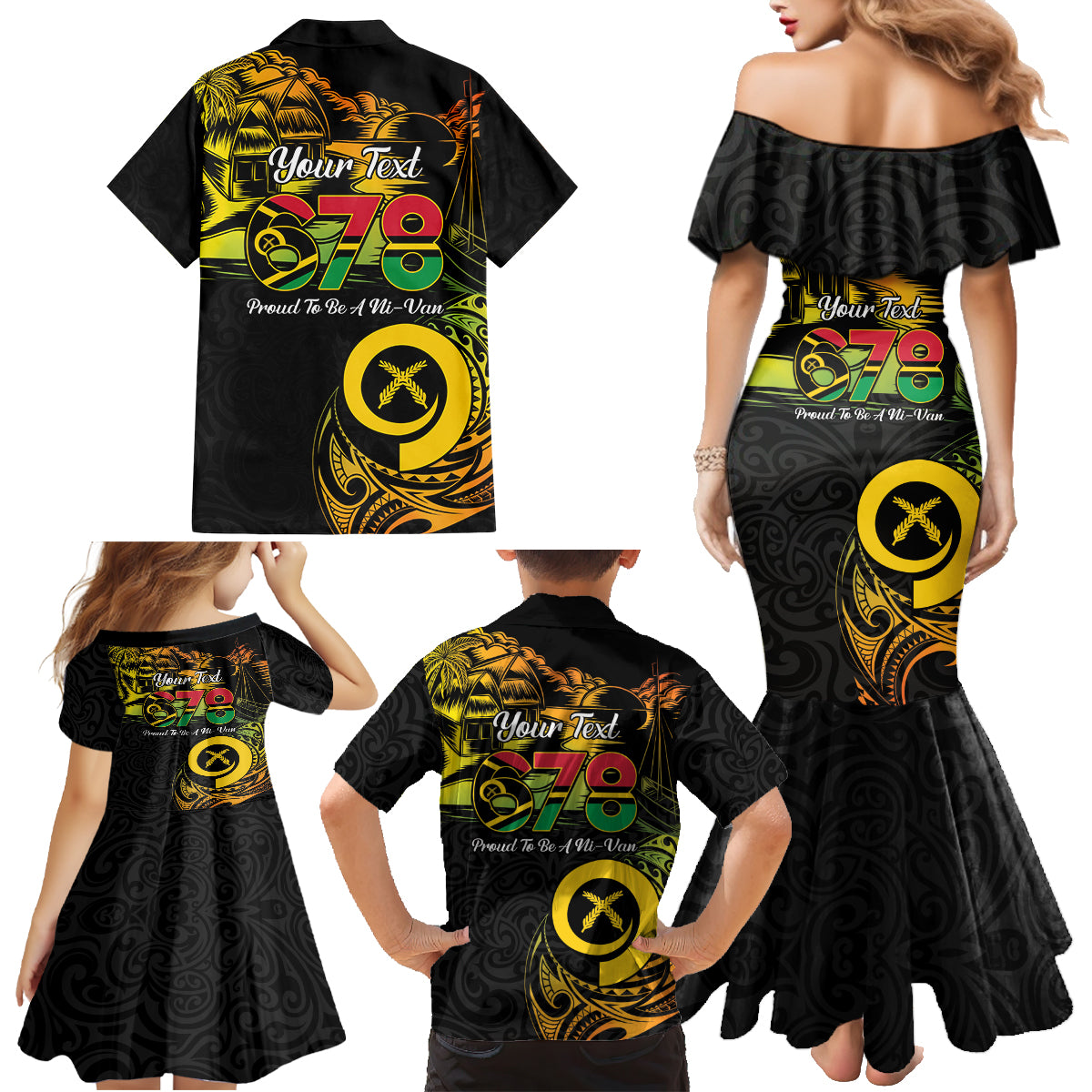 Personalised Vanuatu 678 Family Matching Mermaid Dress and Hawaiian Shirt Proud To Be A Ni-Van
