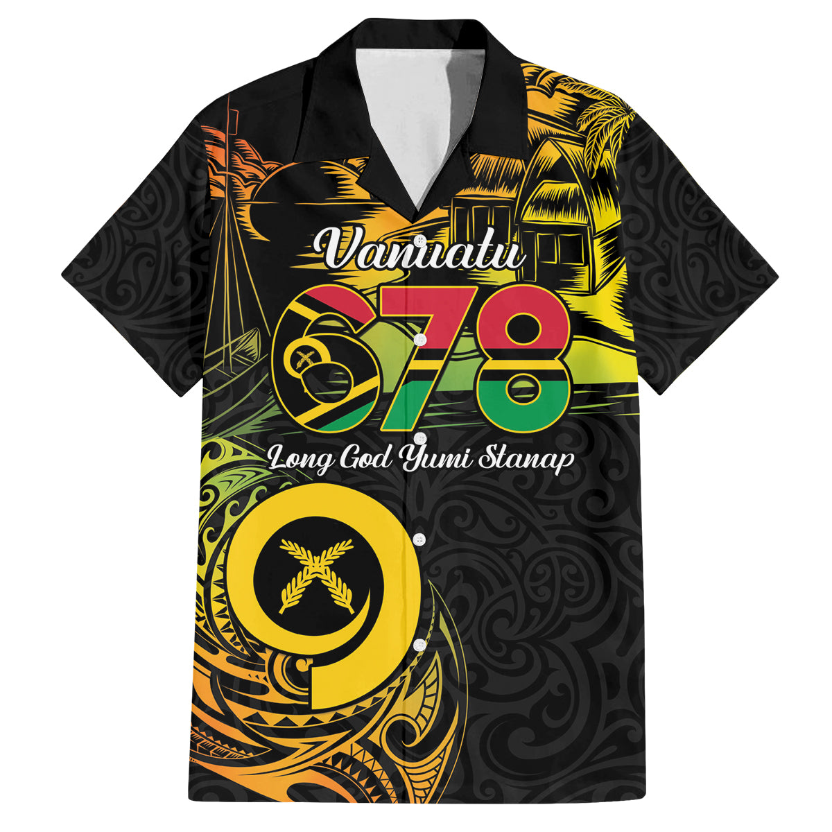 Personalised Vanuatu 678 Family Matching Puletasi and Hawaiian Shirt Proud To Be A Ni-Van LT14 Dad's Shirt - Short Sleeve Black - Polynesian Pride