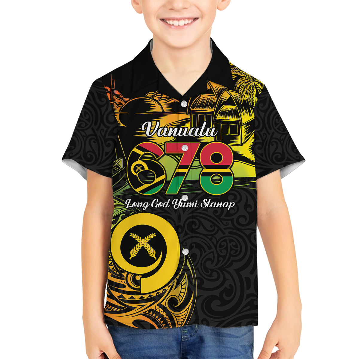 Personalised Vanuatu 678 Family Matching Puletasi and Hawaiian Shirt Proud To Be A Ni-Van LT14 Son's Shirt Black - Polynesian Pride