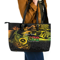 Personalised Vanuatu 678 Leather Tote Bag Proud To Be A Ni-Van LT14 - Polynesian Pride